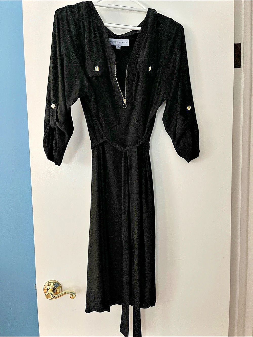Emma & Michele Women's Long Sleeve Midi Dress Black Size 2X